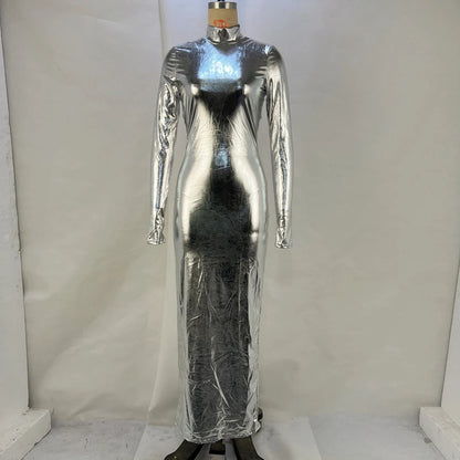 2024 Autumn And Winter New Fashionable Solid Color Metallic Sexy Bareback Tight Fit Slimming Dress for Women