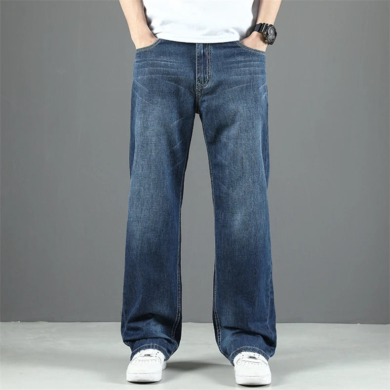 100% Cotton Men's Summer Thin Jeans Classic Straight Baggy Denim Pants Brand Comfortable Casual Trousers Plus Size 42 44 46 48