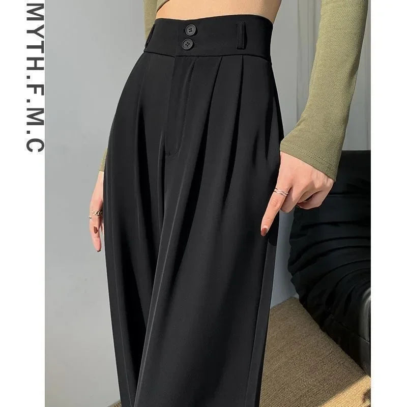 Elegant Wide Leg Pants Women Korean Style High Waist Black Baggy Pants Office Ladies Fashion Loose Suit Trousers Streetwear 2024