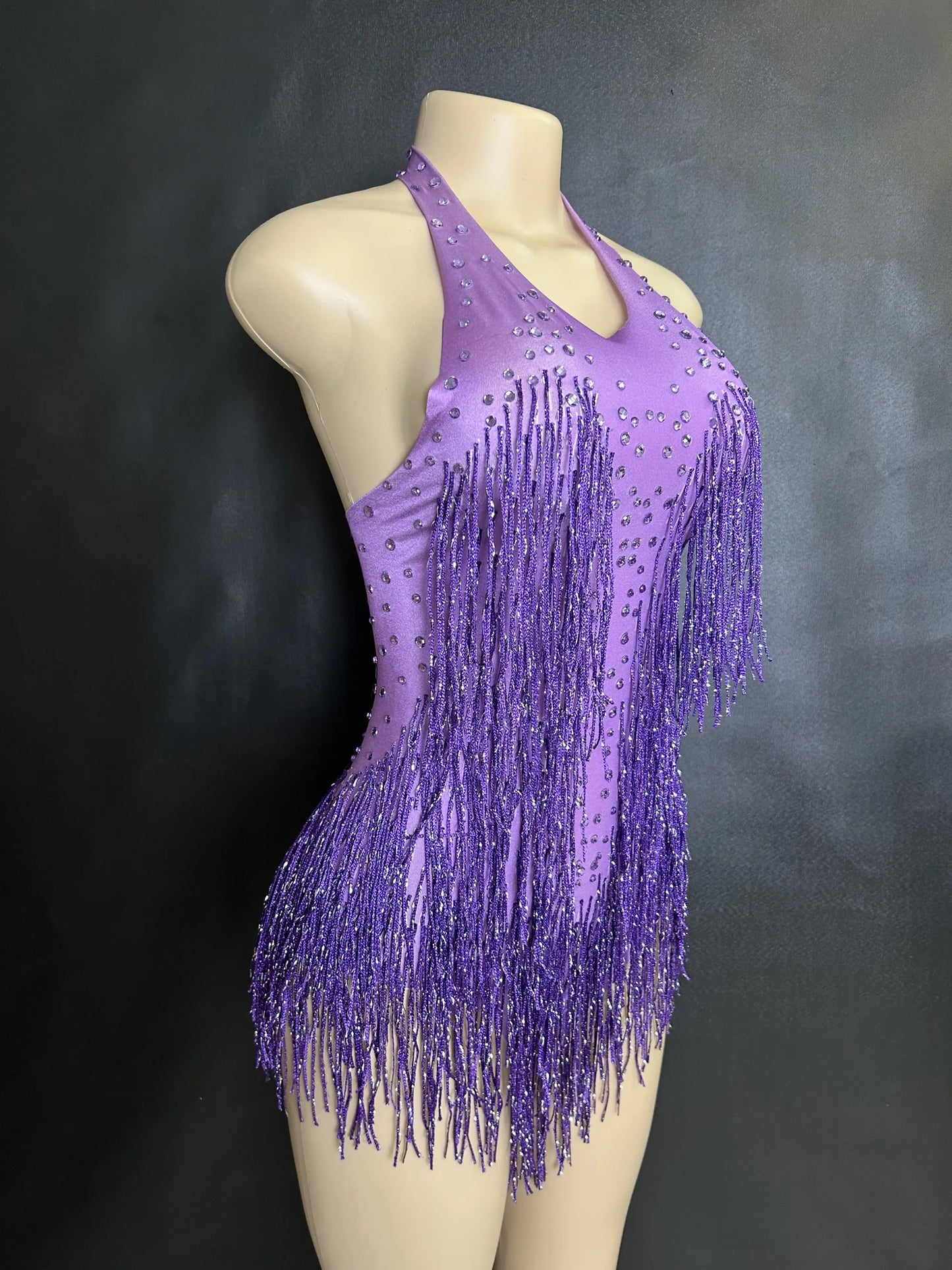 Sparkly Rhinestones Fringe Bodysuit WomenVightclub Party Dance Costume Stage Wear SexyTassel Leotard Performance Clothing 7G