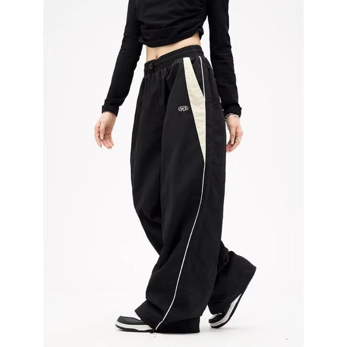 Women Casual Wide Leg Cargo Pants Drawstring Solid Streetwear Elastic Waist Sweatpants Loose Y2K Joggers Hip Hop Baggy Trousers