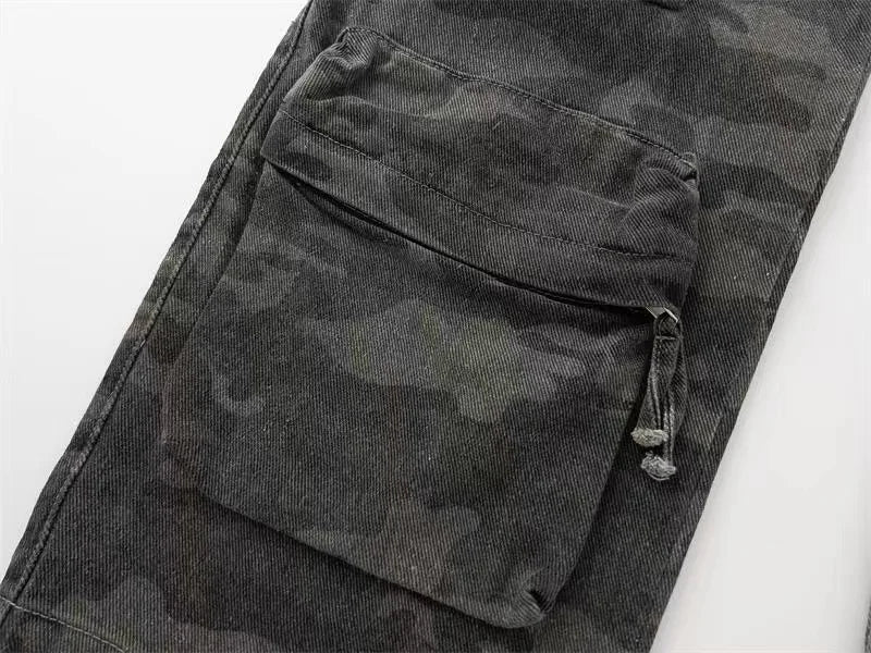 2023 American style retro street camouflage overalls women's hip-hop fried street wide-leg casual pants high street ins tide Y2K