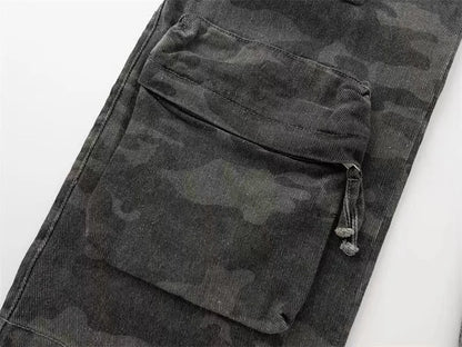 2023 American style retro street camouflage overalls women's hip-hop fried street wide-leg casual pants high street ins tide Y2K