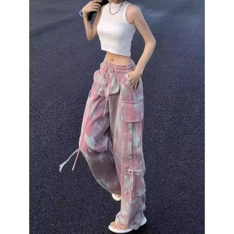 Y2K Denim Trouser Camouflage Pink Camo Cargo Pants Women Wide Leg Trousers Streetwear Hip Hop Female Loose Casual Safari Style