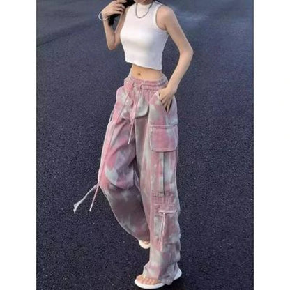 Y2K Denim Trouser Camouflage Pink Camo Cargo Pants Women Wide Leg Trousers Streetwear Hip Hop Female Loose Casual Safari Style