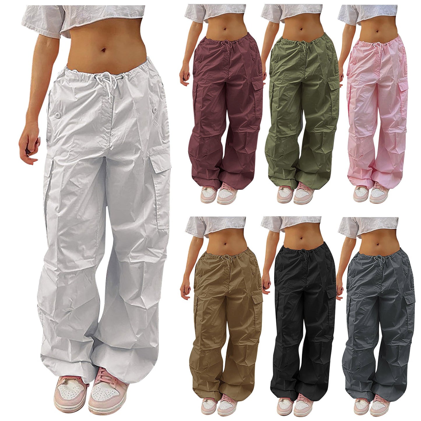 Y2K Women's Straight Cargo Pants With Pockets Loose Wide Leg Pants Hip Hop Sweatpants Casual Trousers Streetwear Pantalones