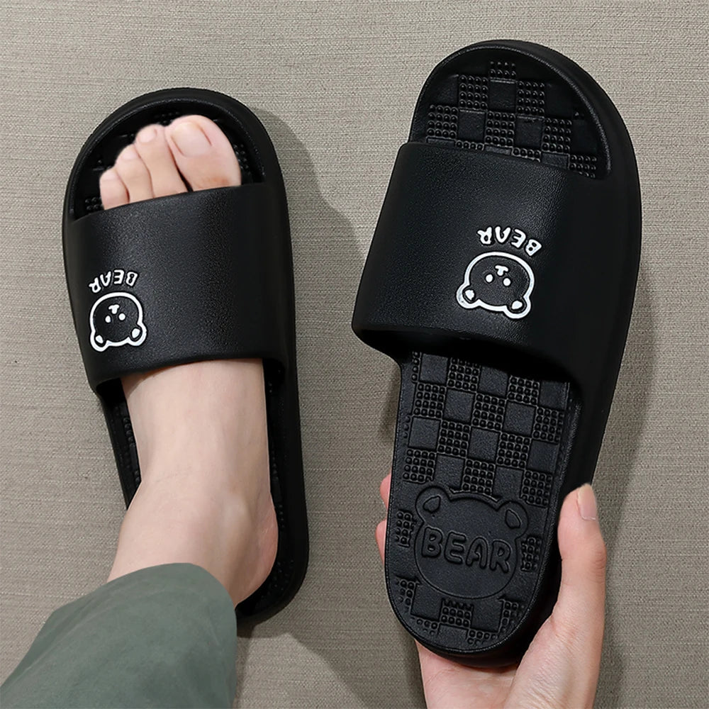 ZHIDA Fashion Women's Slippers Indoor Bathroom Soft Sole EVA Men Cartoon Bear Print Slides Summer Outdoor Couple Cool Shoes