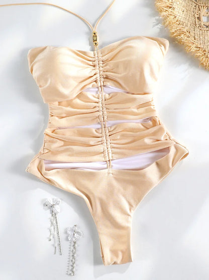 ZRTAK Sexy One Piece Swimsuit Female Sexy Women Monokini Swimwear 2024 Bandage Bathing Suit Pleated Biquini Vintage Beachwear