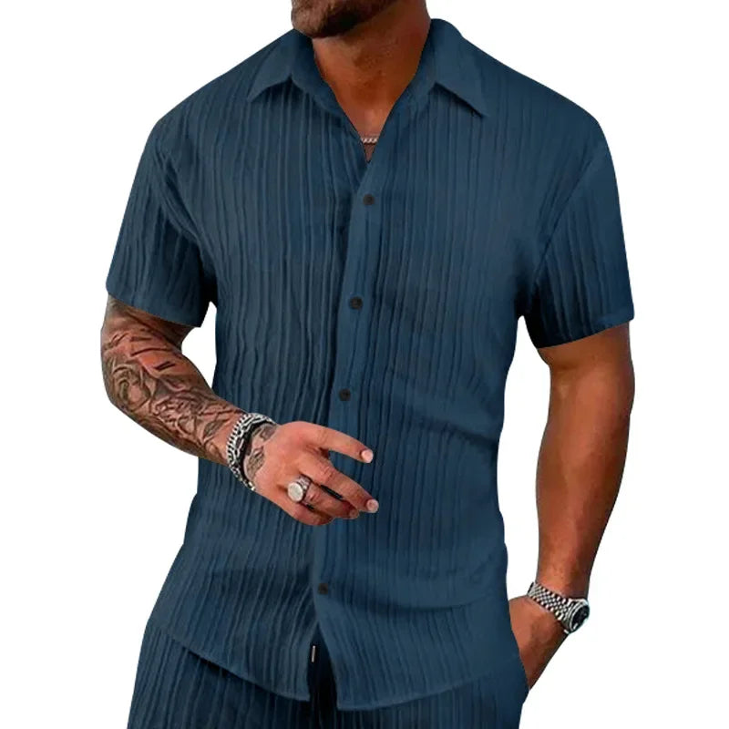 2024 European and American cross-border summer Amazon AliExpress men's shirt casual loose short-sleeved cardigan beach top