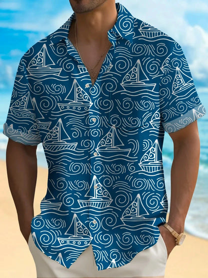 2024 Beach Hawaiian Casual Men's Shirt Outdoor Street Casual Daily Fall Turndown Short Sleeve Fashion Buttoned Shirt for Boys