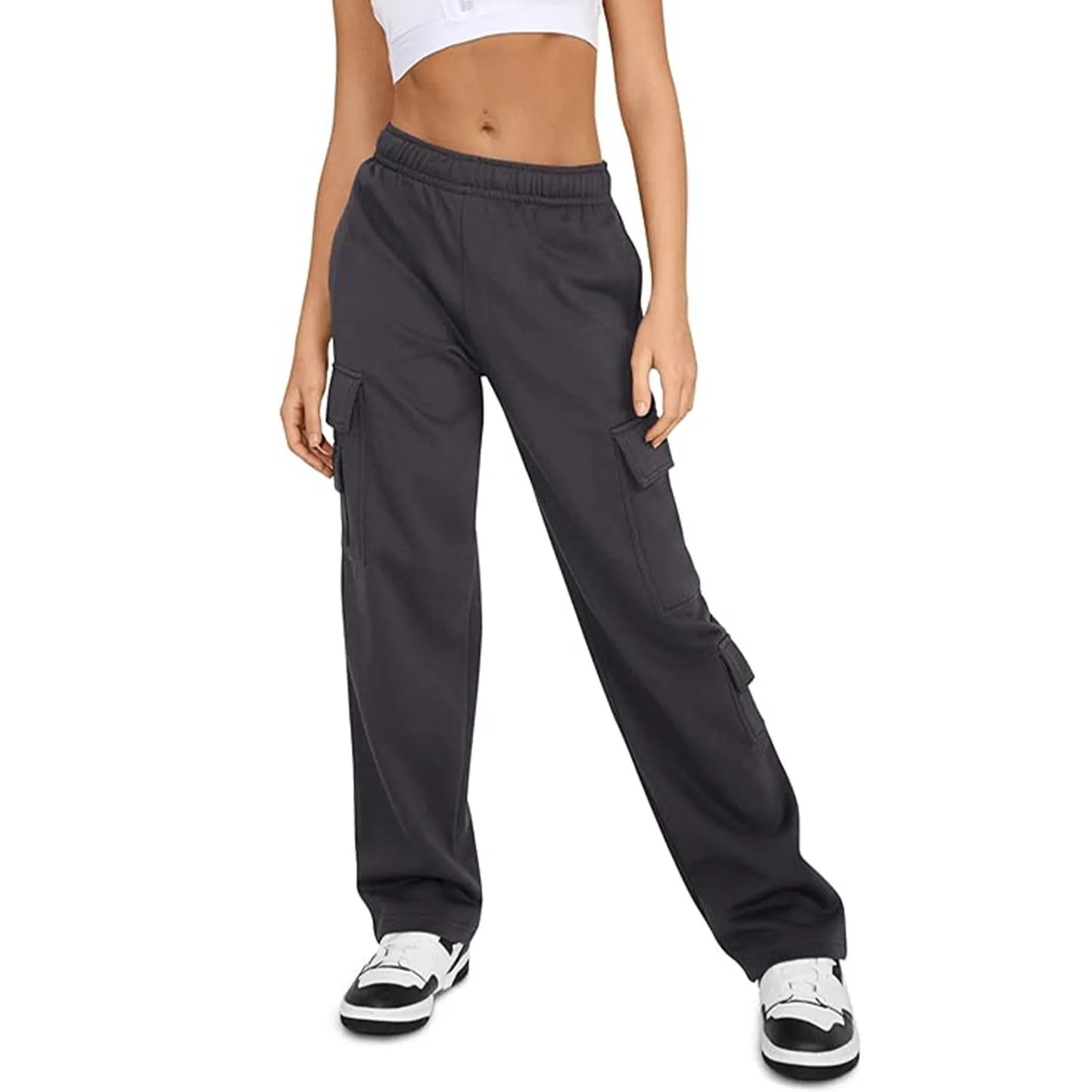 Womens Cargo Sweatpants Wide Leg Fleece Lined Pants For Women Fall Winter Baggy High Waisted Joggers Pant With Pockets Mujer
