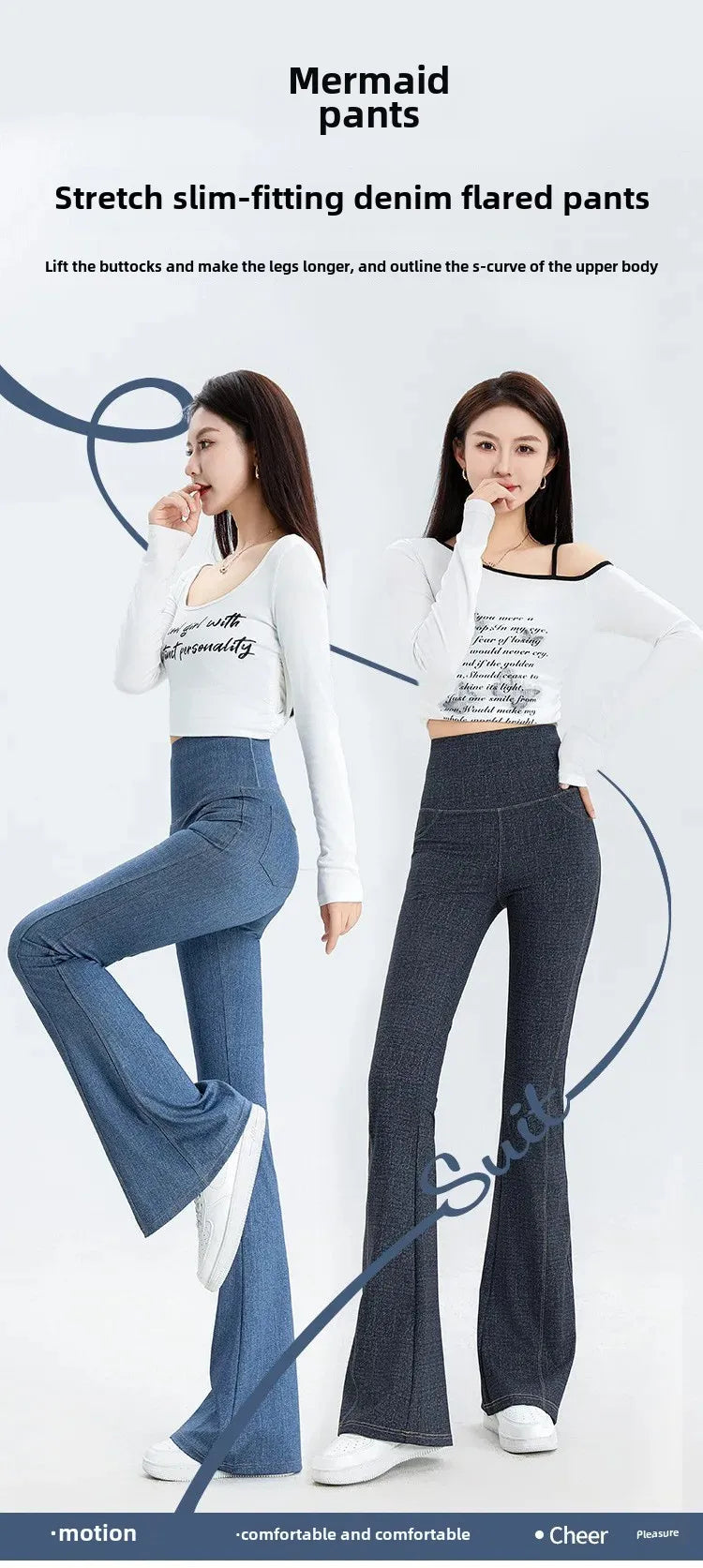 2024 New Women's Denim Shark Pants Outerwear Thin Leggings Bell-Bottom Tummy Control Underwear Summer Fashion