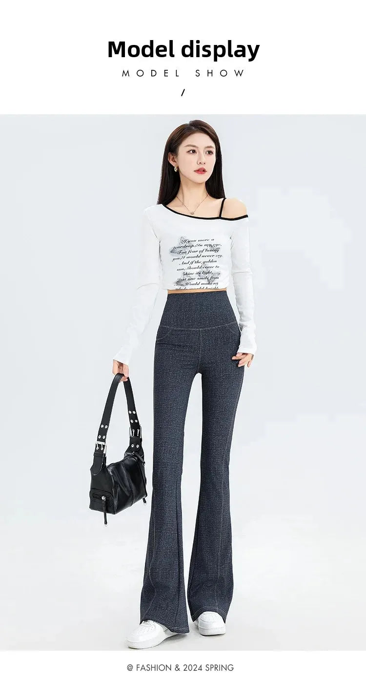 2024 New Women's Denim Shark Pants Outerwear Thin Leggings Bell-Bottom Tummy Control Underwear Summer Fashion