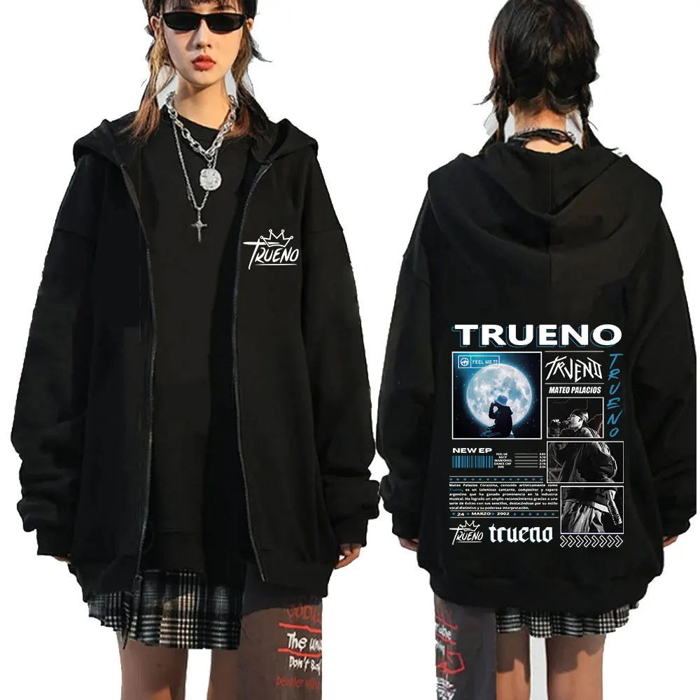 Rapper Trueno Album Tour Merch Zip Up Hoodies Mens Women Clothing Fashion Hip Hop Zipper Hooded Sweatshirts Fleece Warm Hoodie