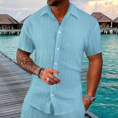 2024 European and American cross-border summer Amazon AliExpress men's shirt casual loose short-sleeved cardigan beach top