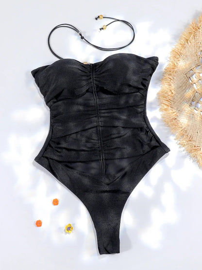 ZRTAK Sexy One Piece Swimsuit Female Sexy Women Monokini Swimwear 2024 Bandage Bathing Suit Pleated Biquini Vintage Beachwear