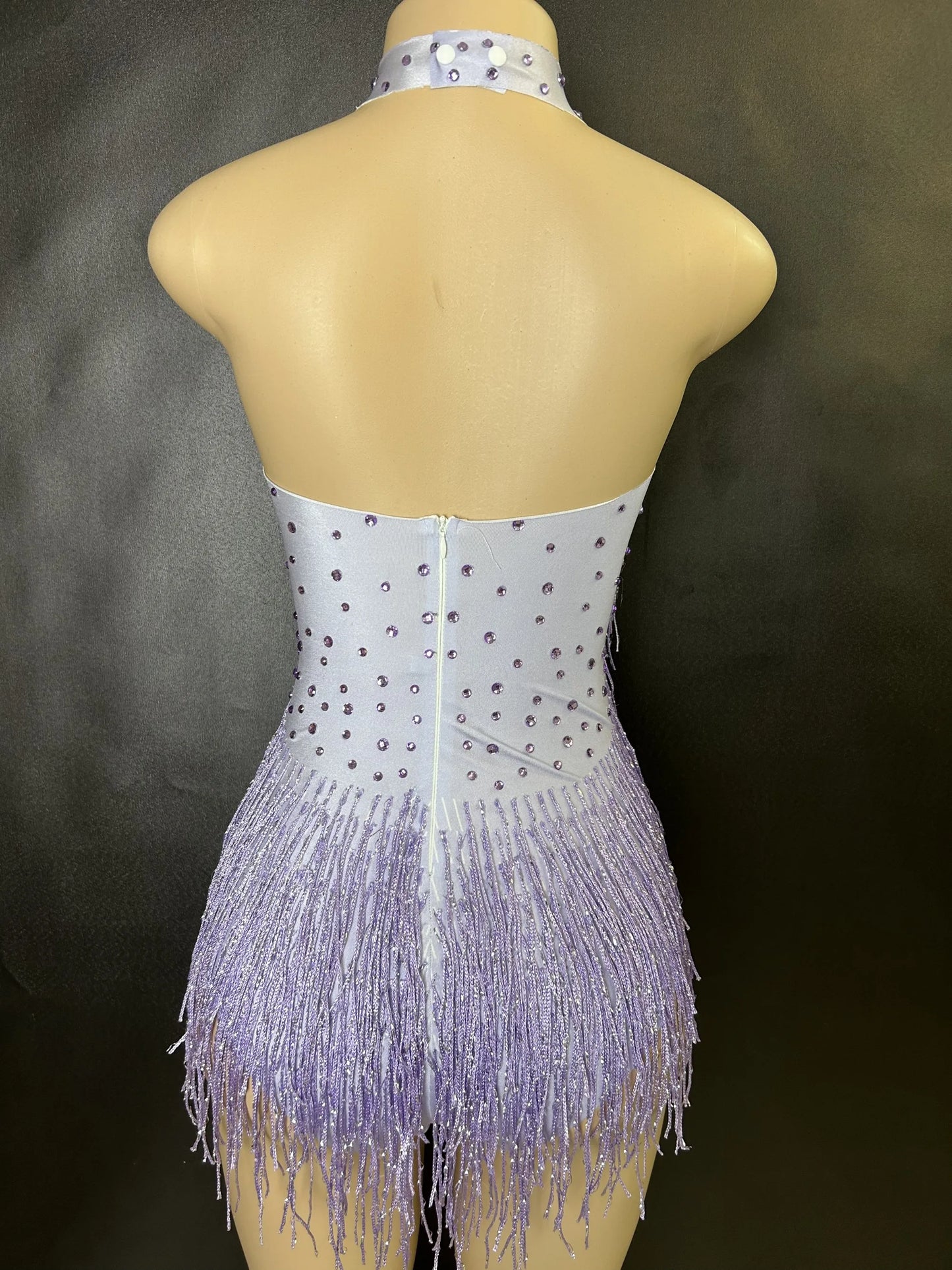 Sparkly Rhinestones Fringe Bodysuit WomenVightclub Party Dance Costume Stage Wear SexyTassel Leotard Performance Clothing 7G