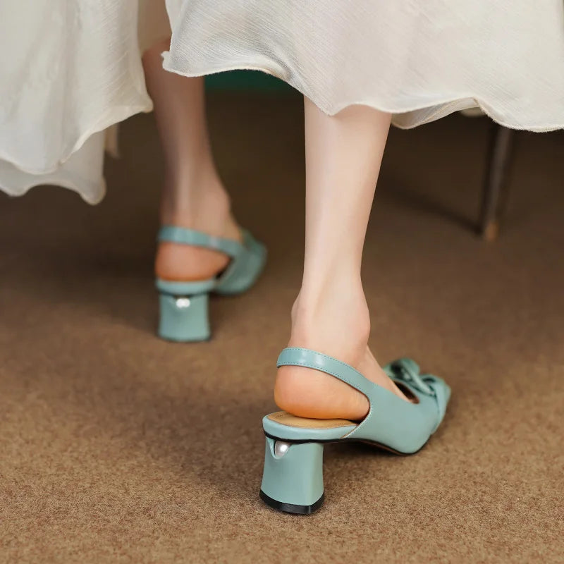 【JOCHEBED HU】new brand summer new style fashion women genuine personality leather buckle square toe thick heel shoes 34-43