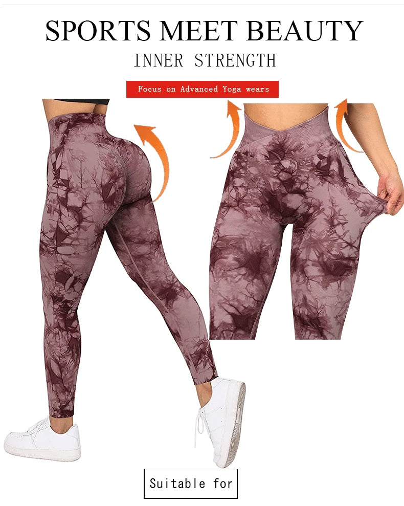 Women Cross Waist Leggings Seamless Tie Dye Leggings High Waist Hip Liftting Gym Workout Running Fashion High Elastic Knit Pants