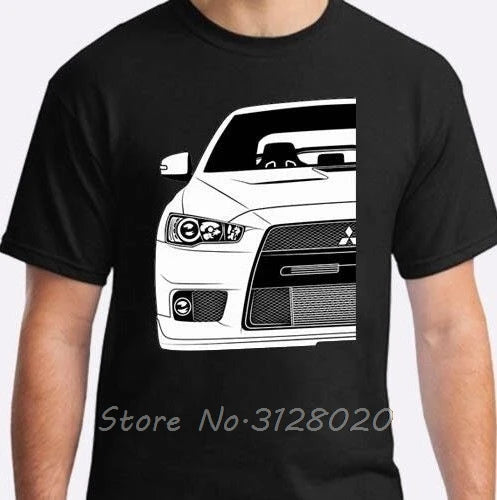 Summer  100% Cotton Camiseta Negra Mitsubishi Lancer Evo T-Shirt Men O-neck Tshirt Tees Tops