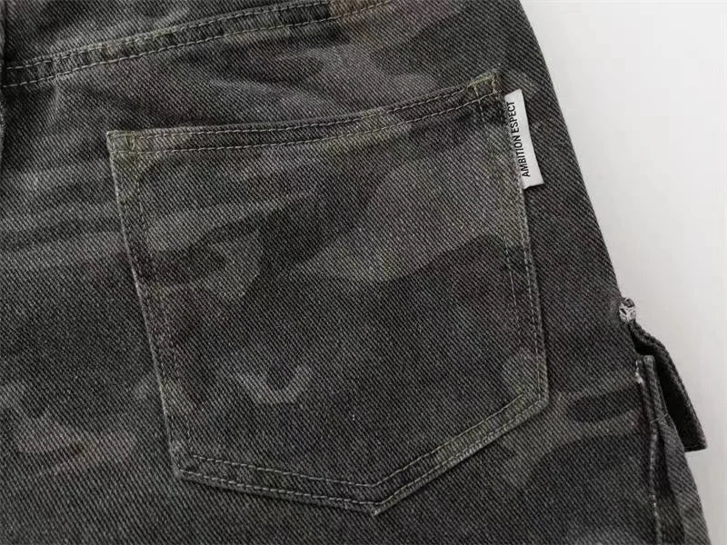 2023 American style retro street camouflage overalls women's hip-hop fried street wide-leg casual pants high street ins tide Y2K