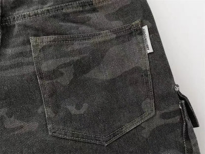2023 American style retro street camouflage overalls women's hip-hop fried street wide-leg casual pants high street ins tide Y2K