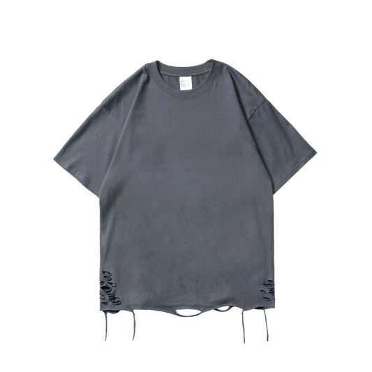 Ripped Holes Distressed Frayed Tees Loose Baggy Grunge Shirts Black T-shirts for Women Men Summer Tops Shirts Streetwear