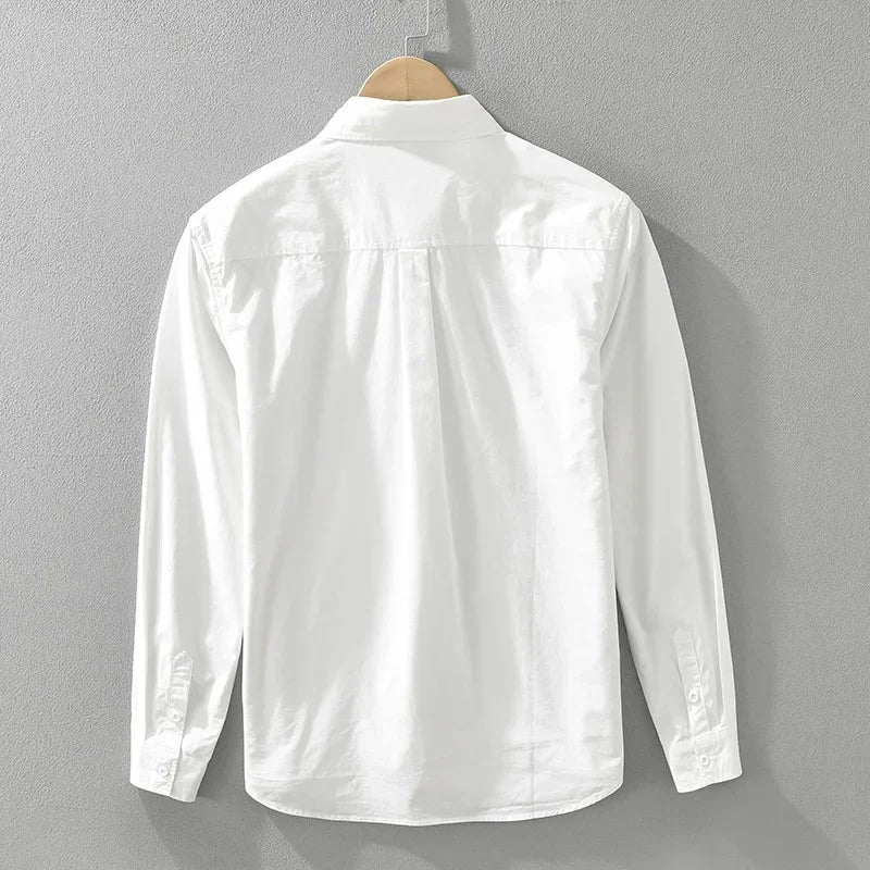 100% Cotton New White Shirt Men Spring Fall Daily Casual Long Sleeve Shirt Man Patchwork Design Shirt Streetwear Fashion Shirts