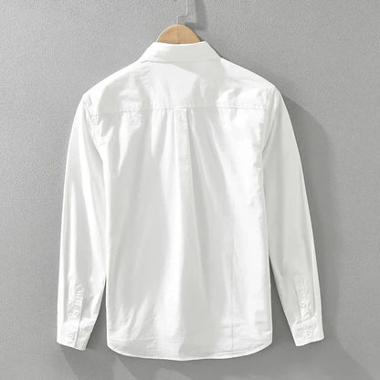 100% Cotton New White Shirt Men Spring Fall Daily Casual Long Sleeve Shirt Man Patchwork Design Shirt Streetwear Fashion Shirts