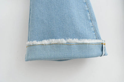 2022 Spring Autumn Sexy Low Waist Floor Length Burr Cuff Flare Jeans Women Vintage Stretch Denim Pants Streetwear Long Trousers
