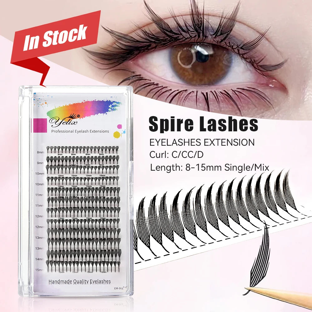 Yelix Spire Eyelashes Extension Feather Shape Individual Lashes Brazilian Volume Soft Lashes Customized Eyelashes Private Label