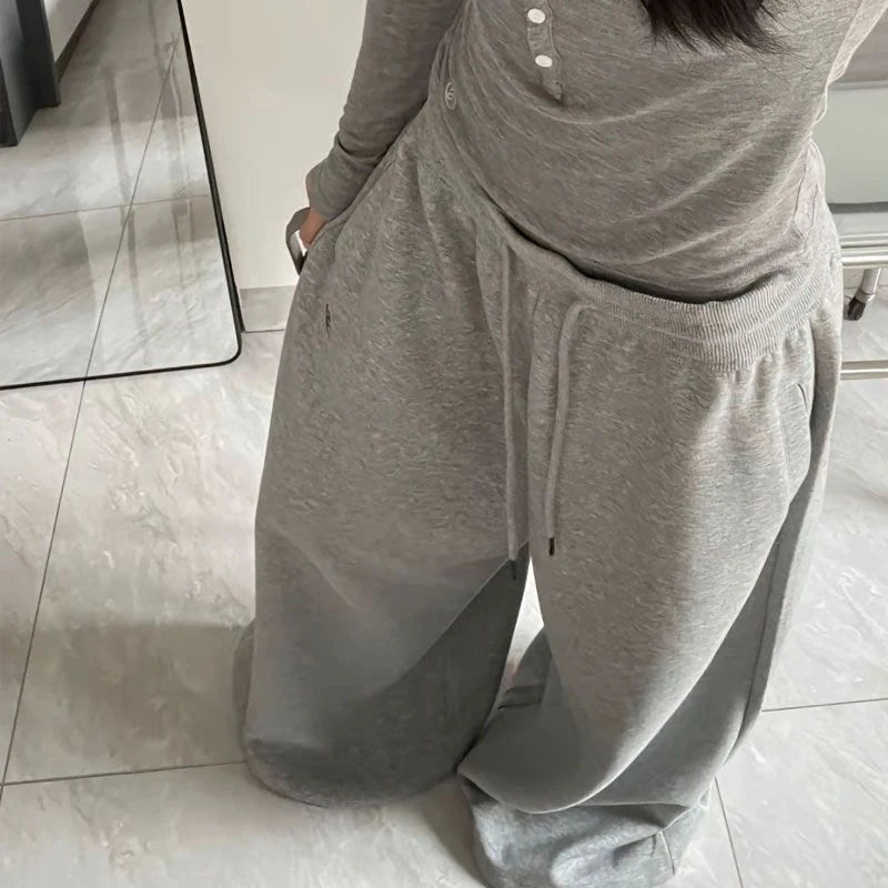 Oversize Cotton Woman Black Sweatpants Y2K Korean Streetwear Loose Casual Jogger Pants High Waist All Match Drawstring Trousers