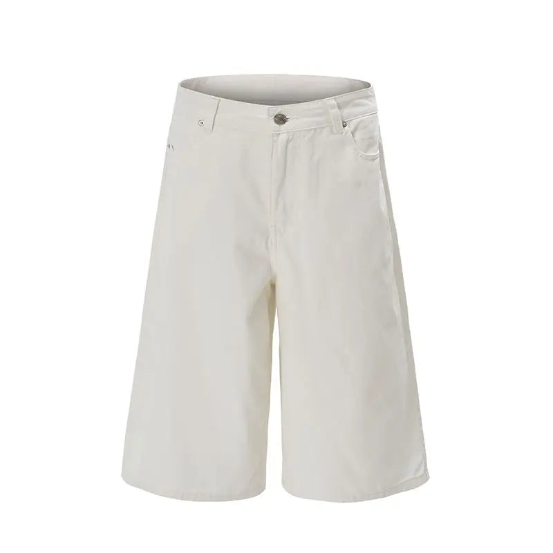 100% Cotton White Jeans Summer Men's Shorts Baggy Wide-leg Casual Calf-length Denim Pants Oversized Loose Fashion Streetwear