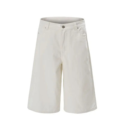 100% Cotton White Jeans Summer Men's Shorts Baggy Wide-leg Casual Calf-length Denim Pants Oversized Loose Fashion Streetwear