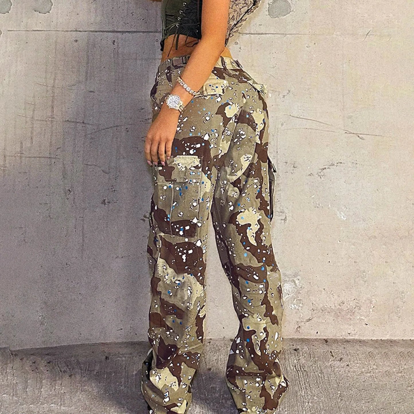 Camouflage Cargo Pants Women's Vintage Baggy Casual Military Pants Clothes Women Pocket Trousers Aesthetic 90s