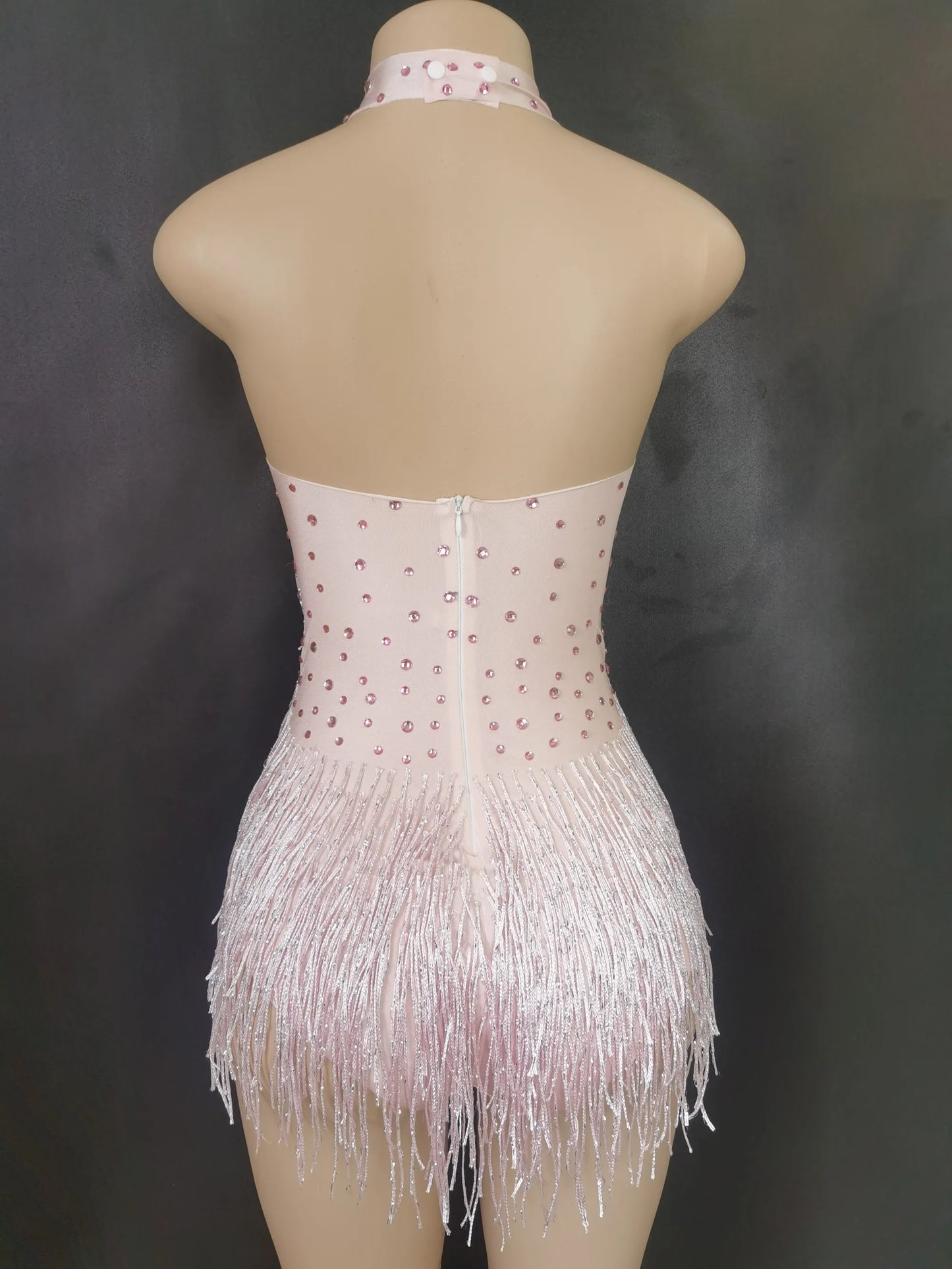 Sparkly Rhinestones Fringe Bodysuit WomenVightclub Party Dance Costume Stage Wear SexyTassel Leotard Performance Clothing 7G