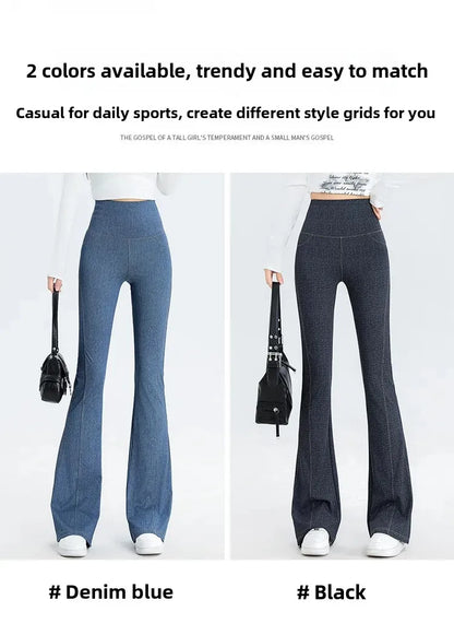 2024 New Women's Denim Shark Pants Outerwear Thin Leggings Bell-Bottom Tummy Control Underwear Summer Fashion