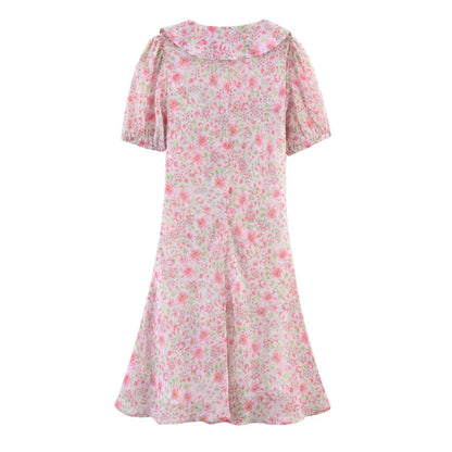 ZBZA women's floral print dress Peter Pan collar short sleeves tie A-line mini skirt spring summer new casual chic short skirt
