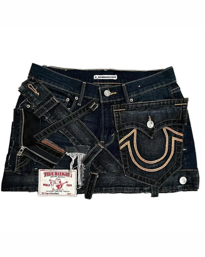 Y2k Skirt Gothic Fashion Big Pocket Washed Blue Denim Wrapped Hip Skirts Harajuku Casual Sexy Girl Pleated Mini Skirt Streetwear