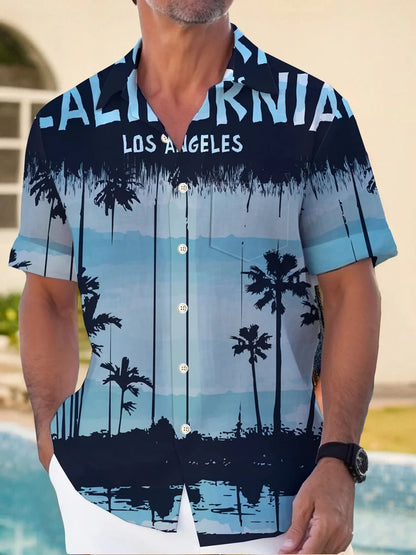 2024 Beach Hawaiian Casual Men's Shirt Outdoor Street Casual Daily Fall Turndown Short Sleeve Fashion Buttoned Shirt for Boys