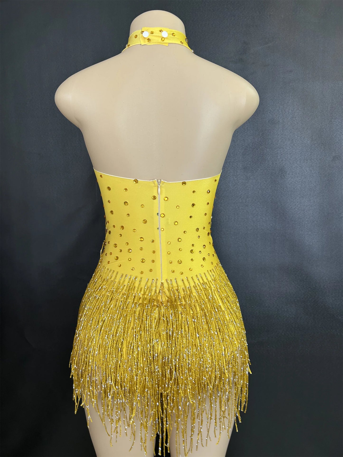 Sparkly Rhinestones Fringe Bodysuit WomenVightclub Party Dance Costume Stage Wear SexyTassel Leotard Performance Clothing 7G