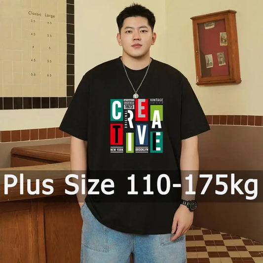 Men Oversized T-shirt Plus Size 4XL 5XL 6XL 7XL Printed Tees 110-175kg Autumn Summer Cotton T-shirt Round Neck Short Sleeve Tops