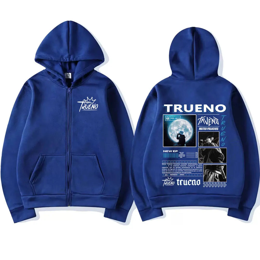 Rapper Trueno Album Tour Merch Zip Up Hoodies Mens Women Clothing Fashion Hip Hop Zipper Hooded Sweatshirts Fleece Warm Hoodie