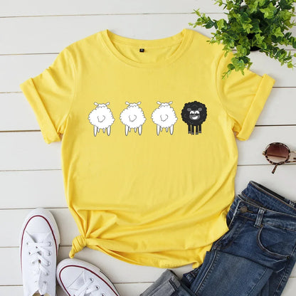 2024 Summer Female Tees Sheep Graphic T Shirts Short Sleeve T-Shirt Women's Tops Oversized Cotton Tshirt Women Clothing
