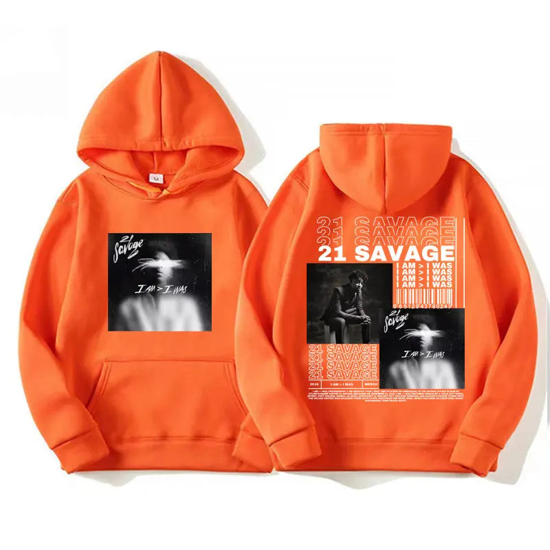 Rapper 21 Savage I Am I Was Album Cover Hoodies Men's Women Hip Hop Vintage Style Hoodie Fashion Oversized Sweatshirt Streetwear