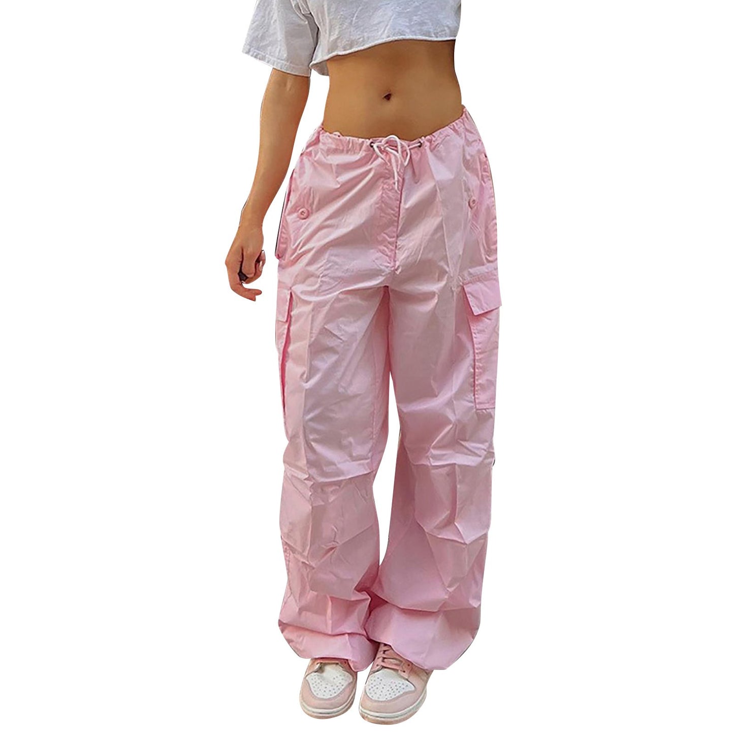 Y2K Women's Straight Cargo Pants With Pockets Loose Wide Leg Pants Hip Hop Sweatpants Casual Trousers Streetwear Pantalones