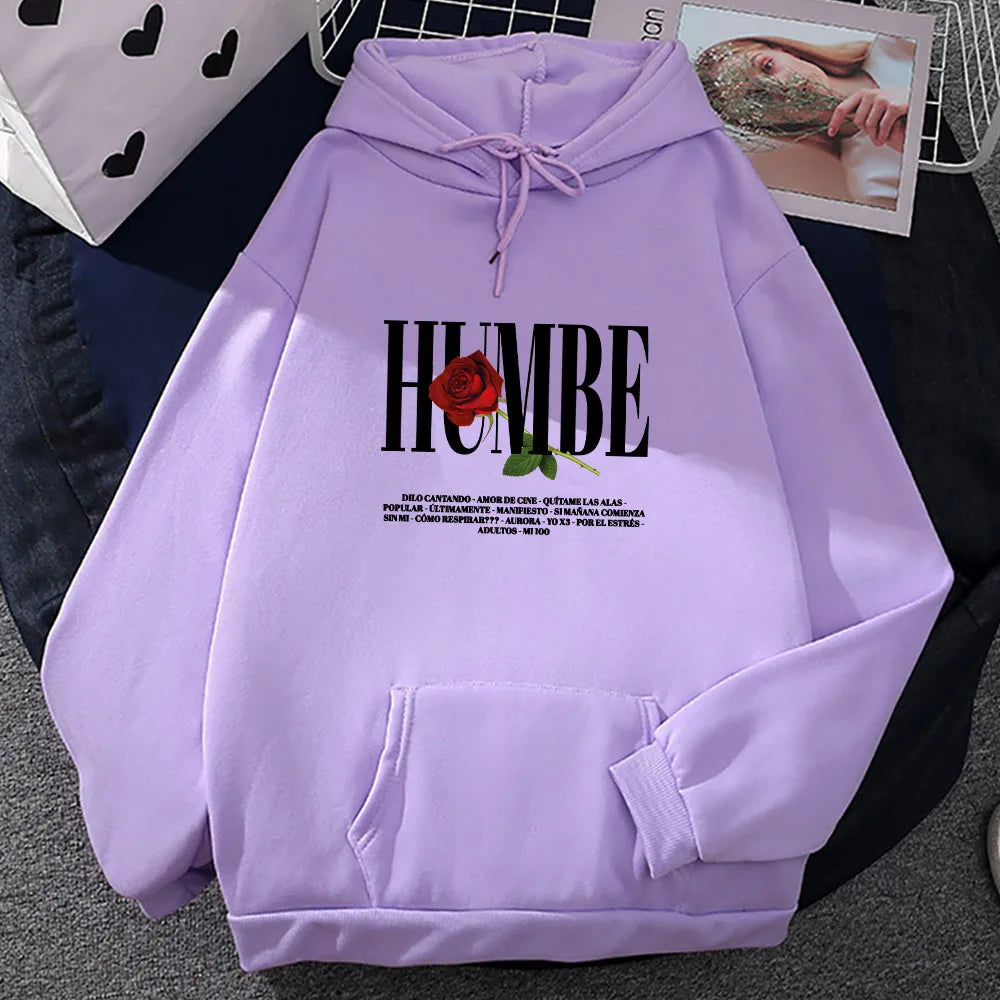 Rose Humbe Printing Hoodies Casual Winter Long Sleeve Sweatshirt for Winter/Fall Streetwear Hip Hop Unisex Soft Pullovers Hoodie