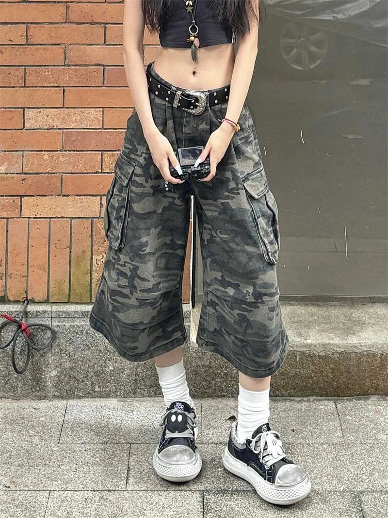 Women's Camouflage Cargo Jeans Harajuku Y2k Baggy Denim Trousers 90s Aesthetic Jean Pants Vintage 2000s Emo Trashy Clothes 2024