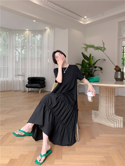 2023 Summer New Korean style dress  Short Sleeve Dress Long Large