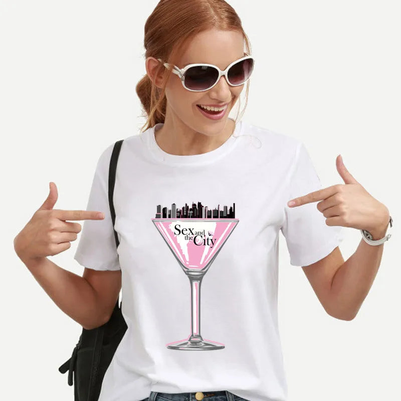 Sex and The City Women's T-shirt Harajuku High Heels Fashion Monogram Aesthetic Short Sleeve Tshirt Women's Casual Tshirt